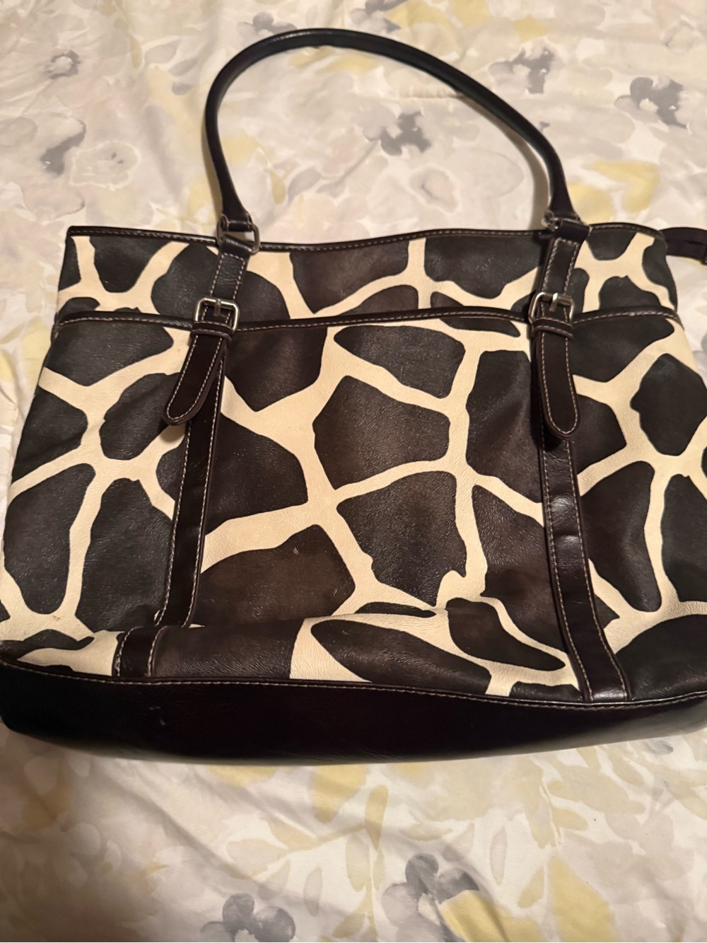 Nine West Brown and Cream Giraffe-Print Satchel